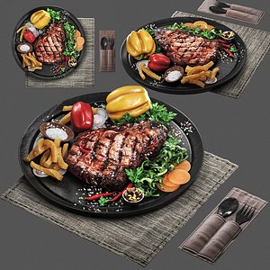 meat steak with vegetables in a plate