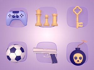 Cartoon Pack - Game Controller - Soccer Ball - Pistol - Gun - Bomb - Chess - Key