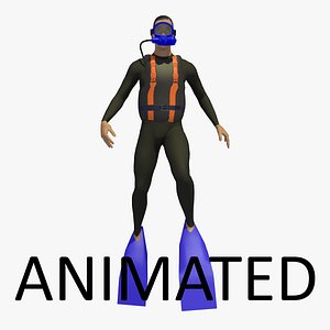 Animated Diver Swimming Upright Underwater