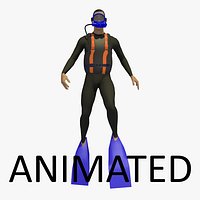 Animated Diver Swimming Upright Underwater