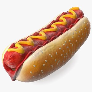Hot Dog with Ketchup Mustard 3D model