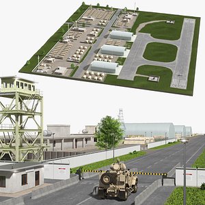 Military Drone Airbase Complex with UAV Fur 3D