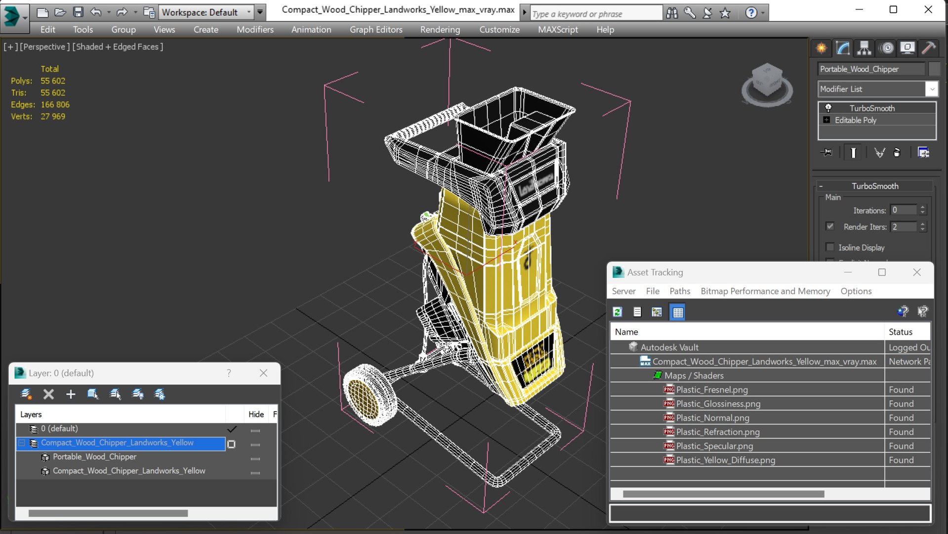 3D Model Compact Wood Chipper Landworks Yellow - TurboSquid 2164129