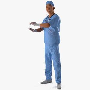 3D Young Asian Male Doctor Blood Stained Rigged for Maya