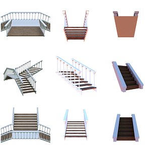 3D model wooden stairs package