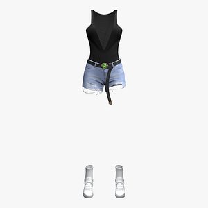 3D Denim Shorts Outfit model