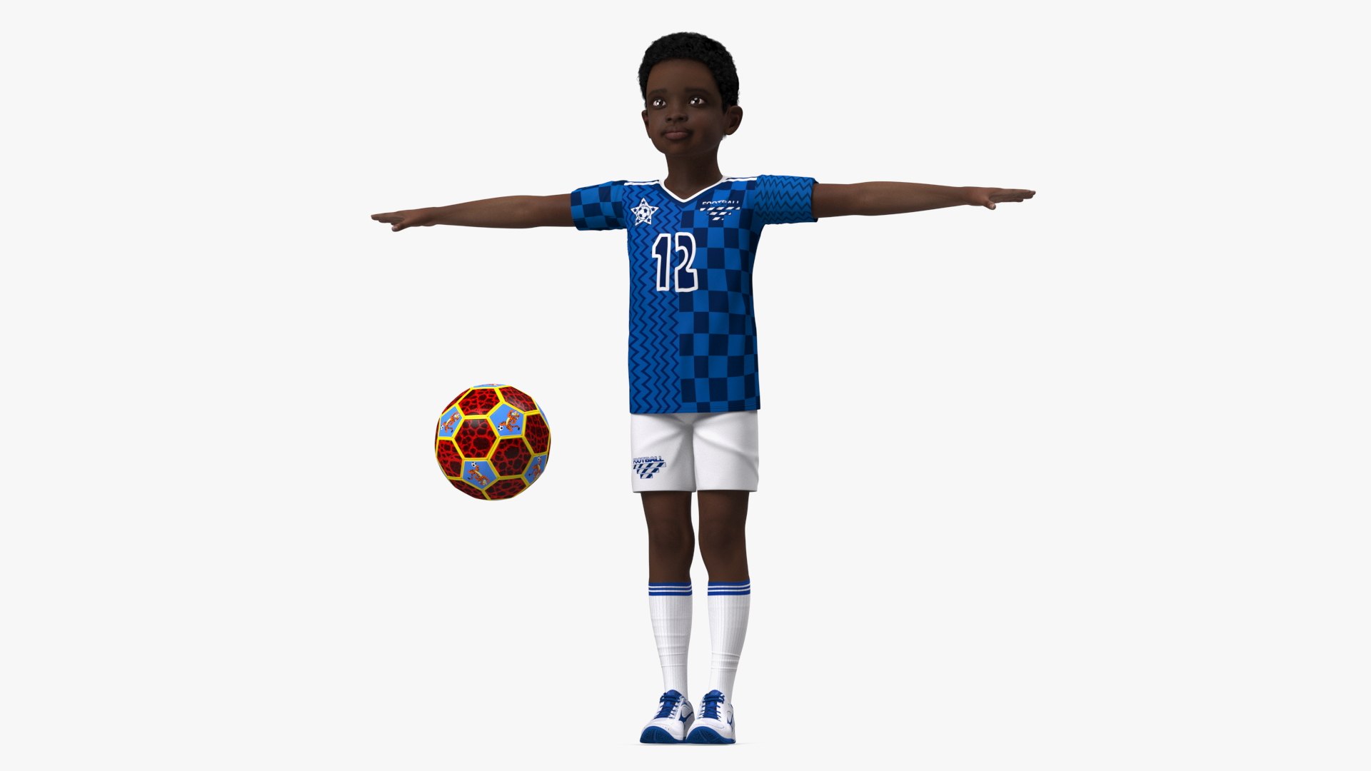 Black Child Boy With Ball Rigged 3D model preview