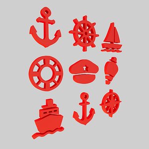 3D watercraft boat UI Flat design logo icon collection