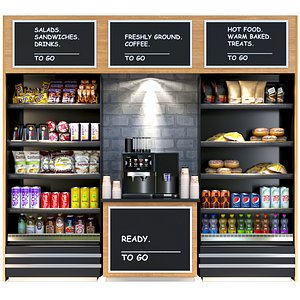 3D Showcase with groceries in a supermarket or airport
