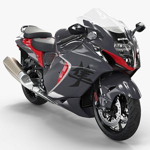 Suzuki Hayabusa GSX-1300R Two-Seat Sport Motorcycle Black Red 3D