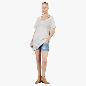 3D Transparant Top and Jeans Short Woman Remastered