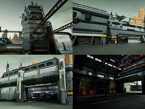 Modular Sci-Fi Hangars Location Low-poly 3D model