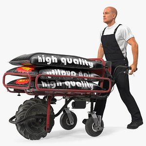 Worker with a Wheelbarrow Battery Frame Cement