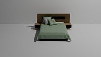 Lit moderne 3D avec tete de lit sommier matelas et coussins  modele realiste optimise