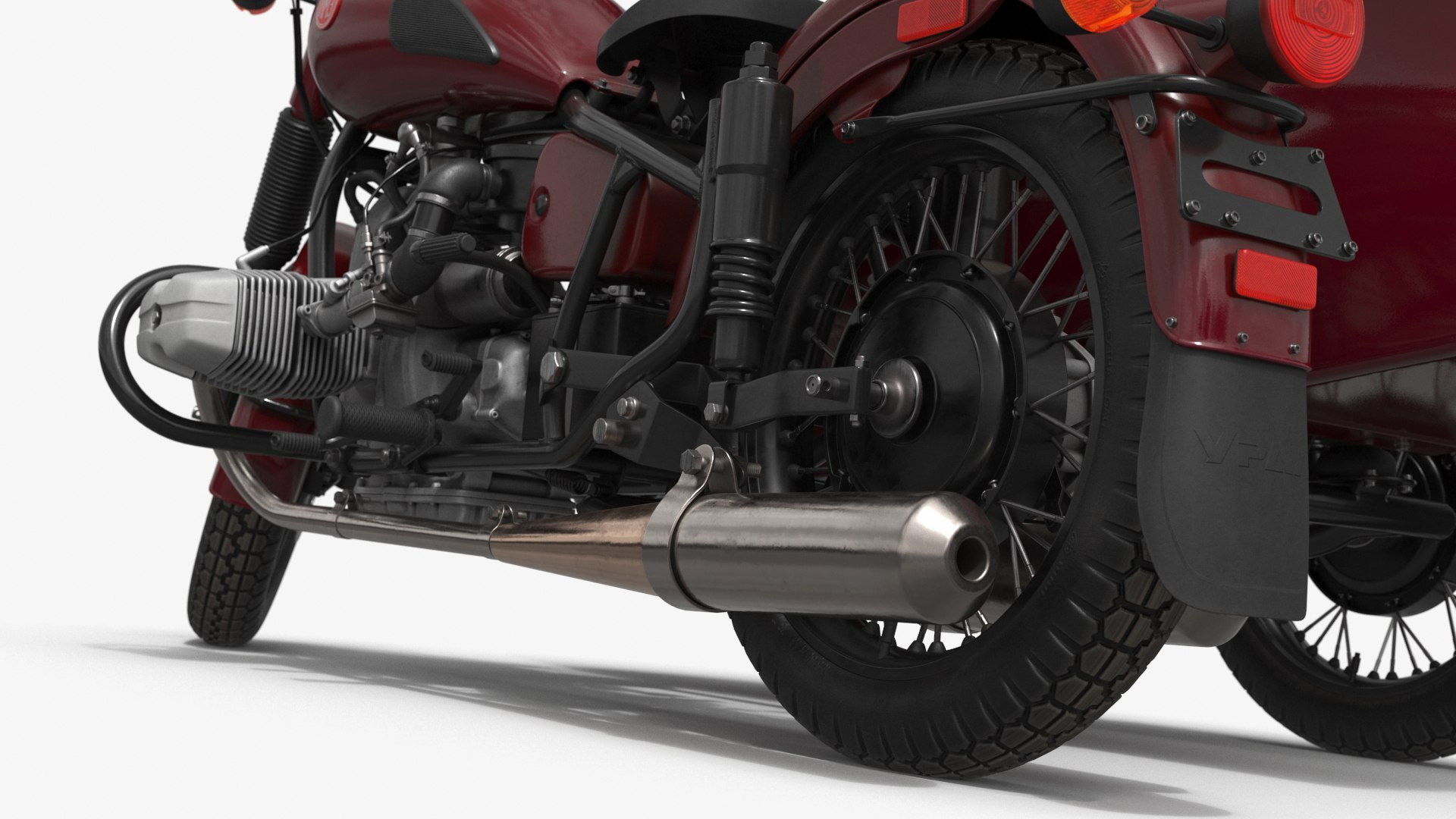 Retro Motorcycle Ural M70 With Cradle Maroon Color Rigged For Maya