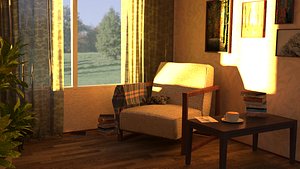 3D armchair plaid pillow model