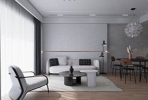 3D Living Room - Kitchen Interior 06 model