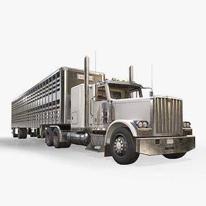 Flat Top Semi Truck Livestock Trailer - Low Poly