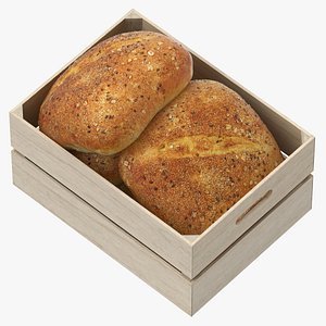Wooden Crate With Bread 09 3D