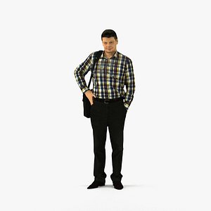 Man in checkered tshirt bag on side 0832