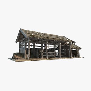 Asian ancient architecture stables 3D model
