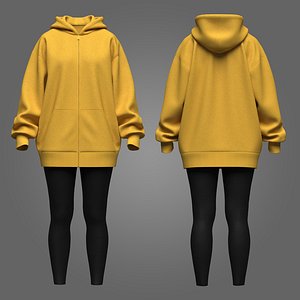 Women Oversized Long Hoodie 3D model