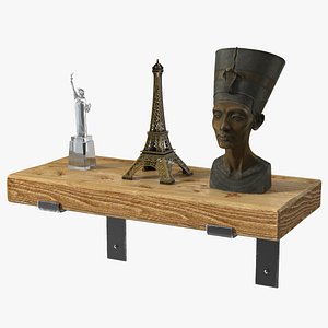 Rustic Wall Shelf with Nefertiti Bust and Landmarks