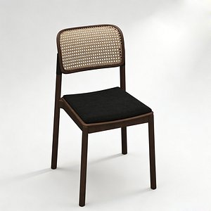 3D model Contemporary Dining Chair Fabric Seat Wooden Frame 3D Model