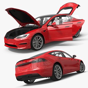 Tesla Model S Electric Sedan Red Rigged for Cinema 4D