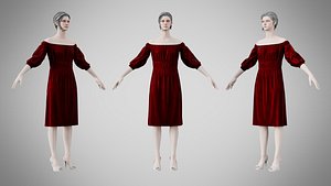 Dress 16 Burgundy Velvet 3D model