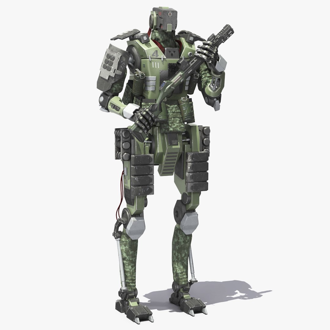 Armored Robot Soldier with Kalashnikov Shotgun MP 155 3D model preview