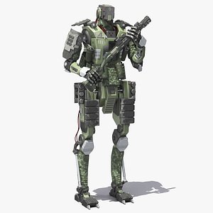 Armored Robot Soldier with Kalashnikov Shotgun MP 155