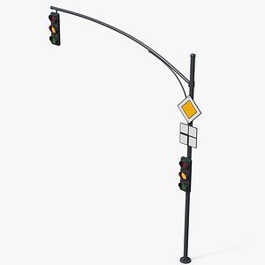 3D model Crossroad Traffic Light Pole And Main Road Sign