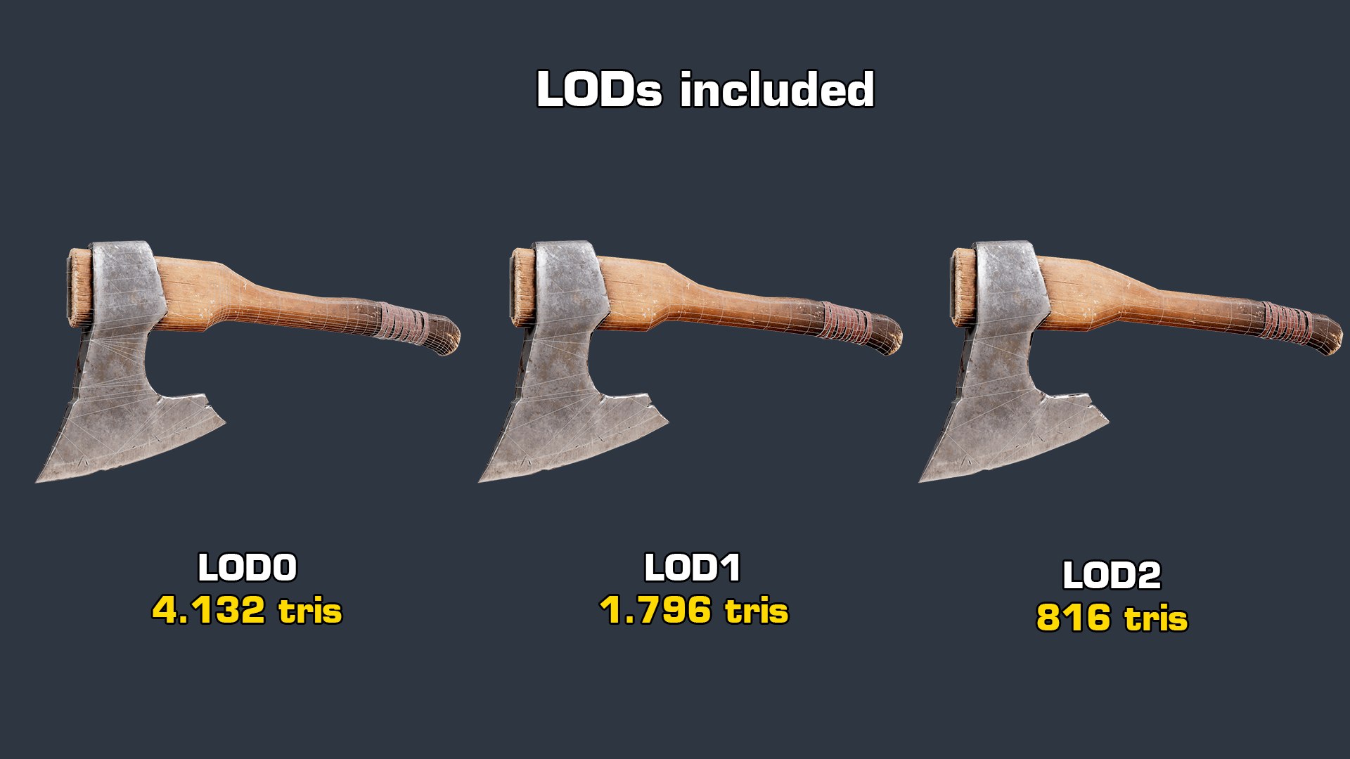 axe gameready lod 3D model https://p.turbosquid.com/ts-thumb/AZ/KQhtif/JE/lods/png/1608730547/1920x1080/fit_q87/c02a5a6405610bc0a55caf5354eab24ed2841952/lods.jpg