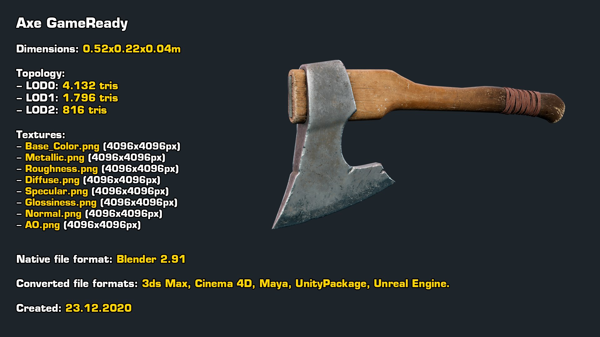 axe gameready lod 3D model https://p.turbosquid.com/ts-thumb/AZ/KQhtif/iQ/stats/png/1608730542/1920x1080/fit_q87/e395158e0e1000362653a7059adc63f07fe20c00/stats.jpg