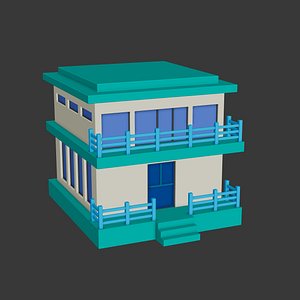 Cartoon Modern Two Story Terrace House 3D model