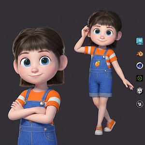 Stylized Cartoon Girl Rigged 3D Model model