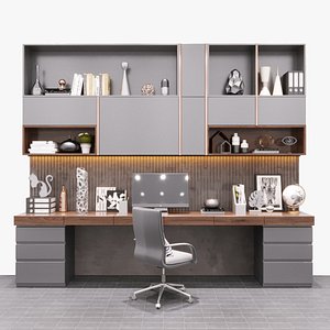 Office workspace with computer and decorations 3D model