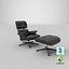 3D Eames Lounge Chair Black With Ottoman