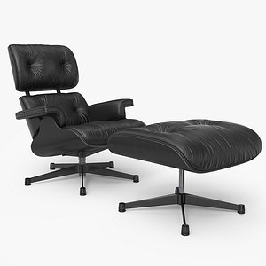 3D Eames Lounge Chair Black With Ottoman