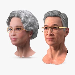 Asian Old Aged Man and Woman Heads Collection