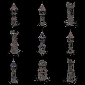 RUINED MAGE WIZARD TOWER ANCIENT MAGIC TURRET CASTLE RUINS AAA 3D model
