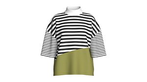 Girls Oversized High Neck Striped T-Shirt 3D model