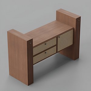 Wooden Credenza with Wicker Front 3D