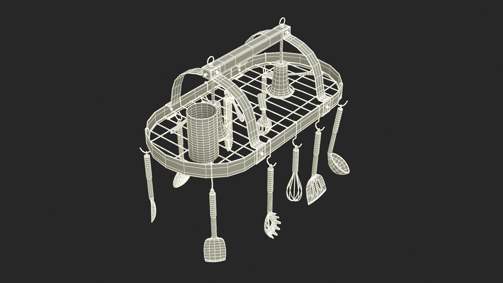 3D Ceiling Kitchen Pot Rack With Cooking Utensils Model - TurboSquid ...