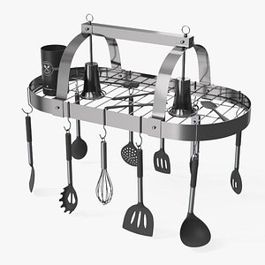 Ceiling Kitchen Pot Rack with Cooking Utensils