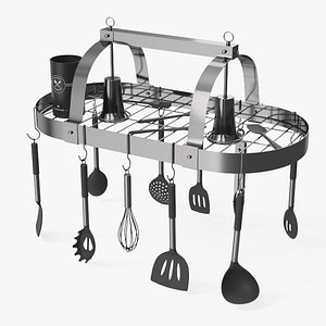 Ceiling Kitchen Pot Rack with Cooking Utensils