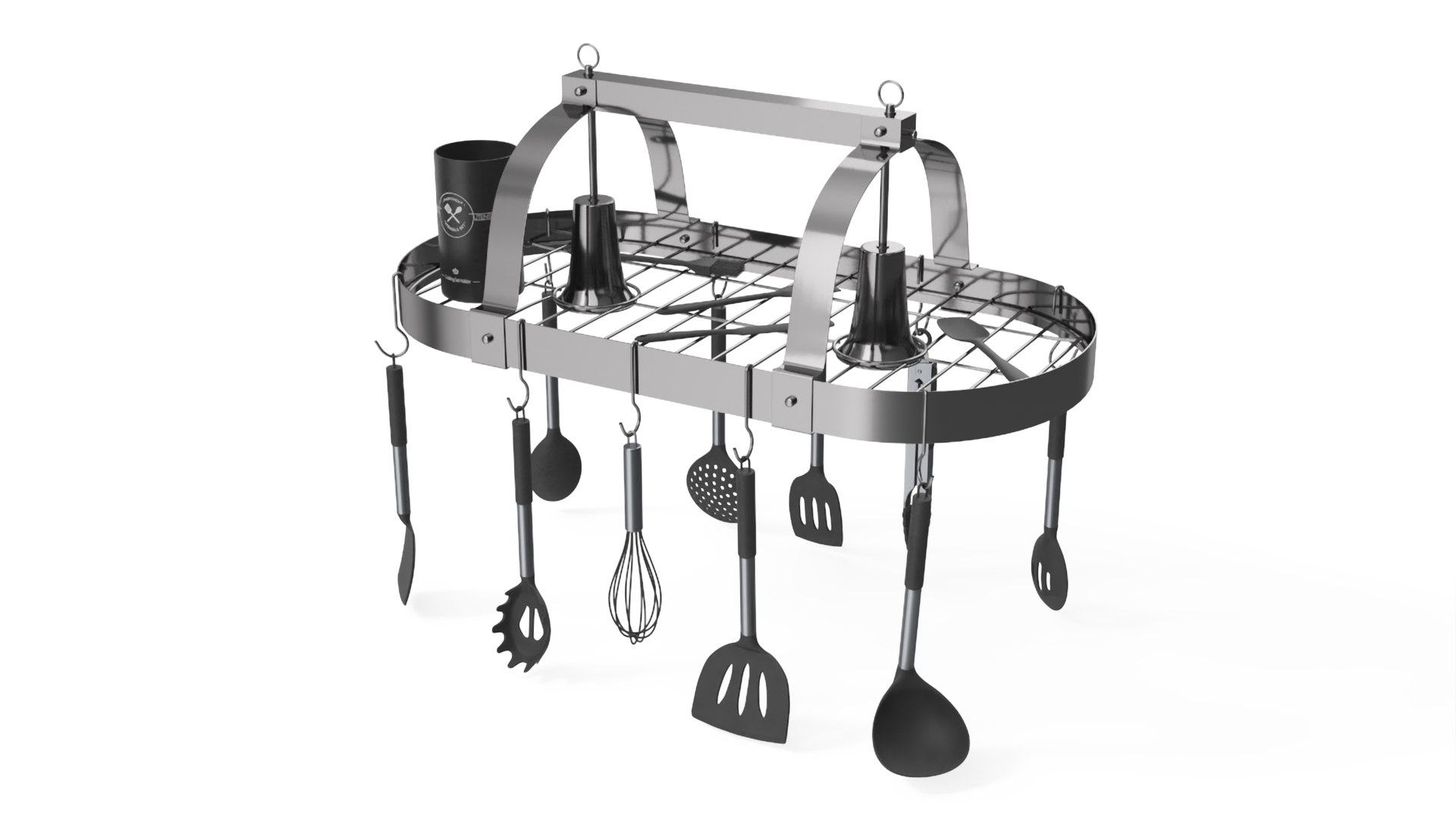 3D Ceiling Kitchen Pot Rack with Cooking Utensils model - TurboSquid ...