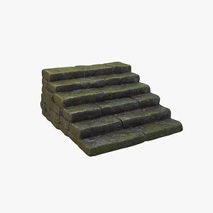 mossy wet stone steps 3D