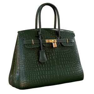 Hermes Birkin Bag Green Crocodile Leather 3D